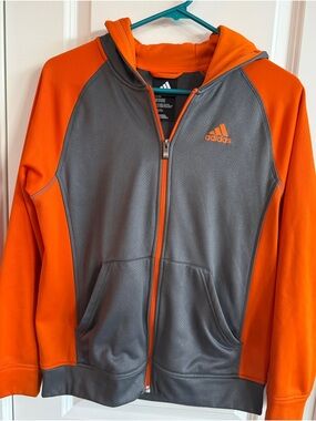 adidas Orange and Gray Kids' Full-Zip Hooded Jacket